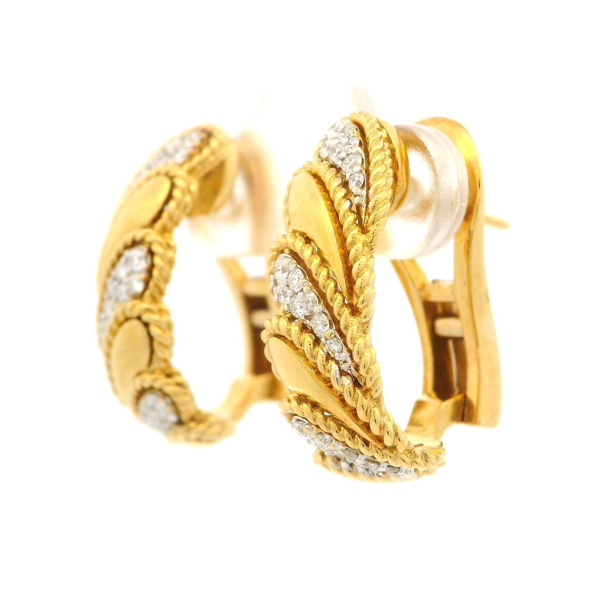 Roberto Coin 18k Yellow Gold 0.35ctw Diamond Byzantine Barocco Cuff Earrings 2