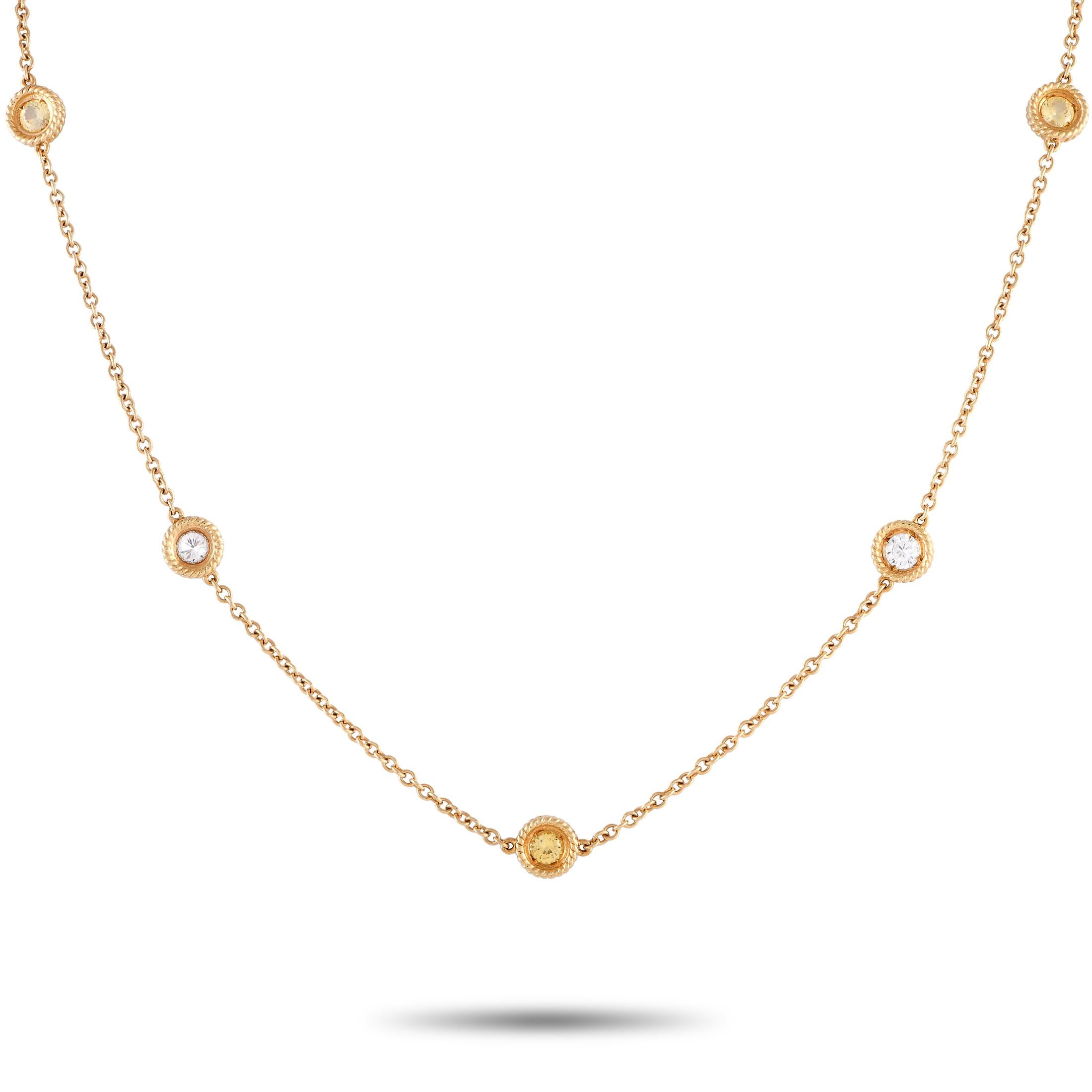 Mixed Cut Roberto Coin 18K Yellow Gold 0.70ct Diamond and Sapphire Station Necklace