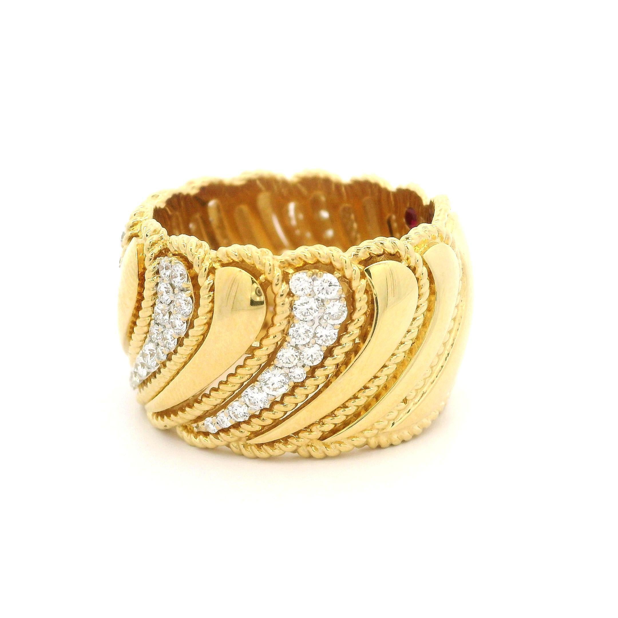Roberto Coin 18k Yellow Gold 0.78ctw Diamond Byzantine Barocco Wide Band Ring 5