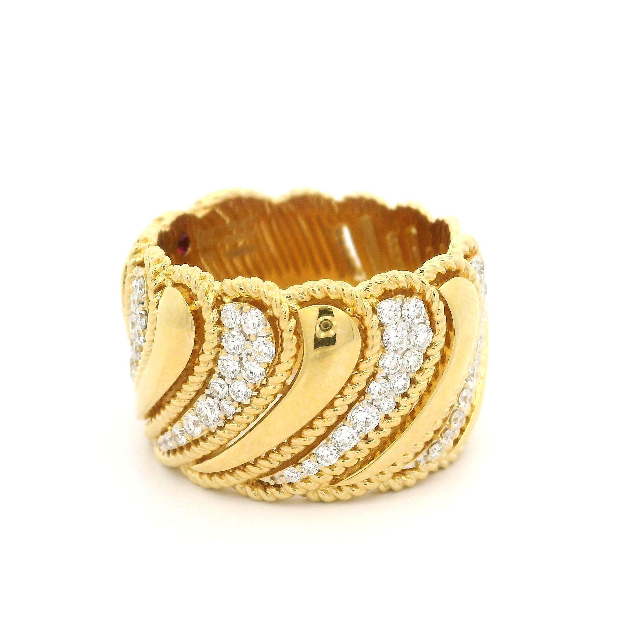 Roberto Coin 18k Yellow Gold 0.78ctw Diamond Byzantine Barocco Wide Band Ring 6