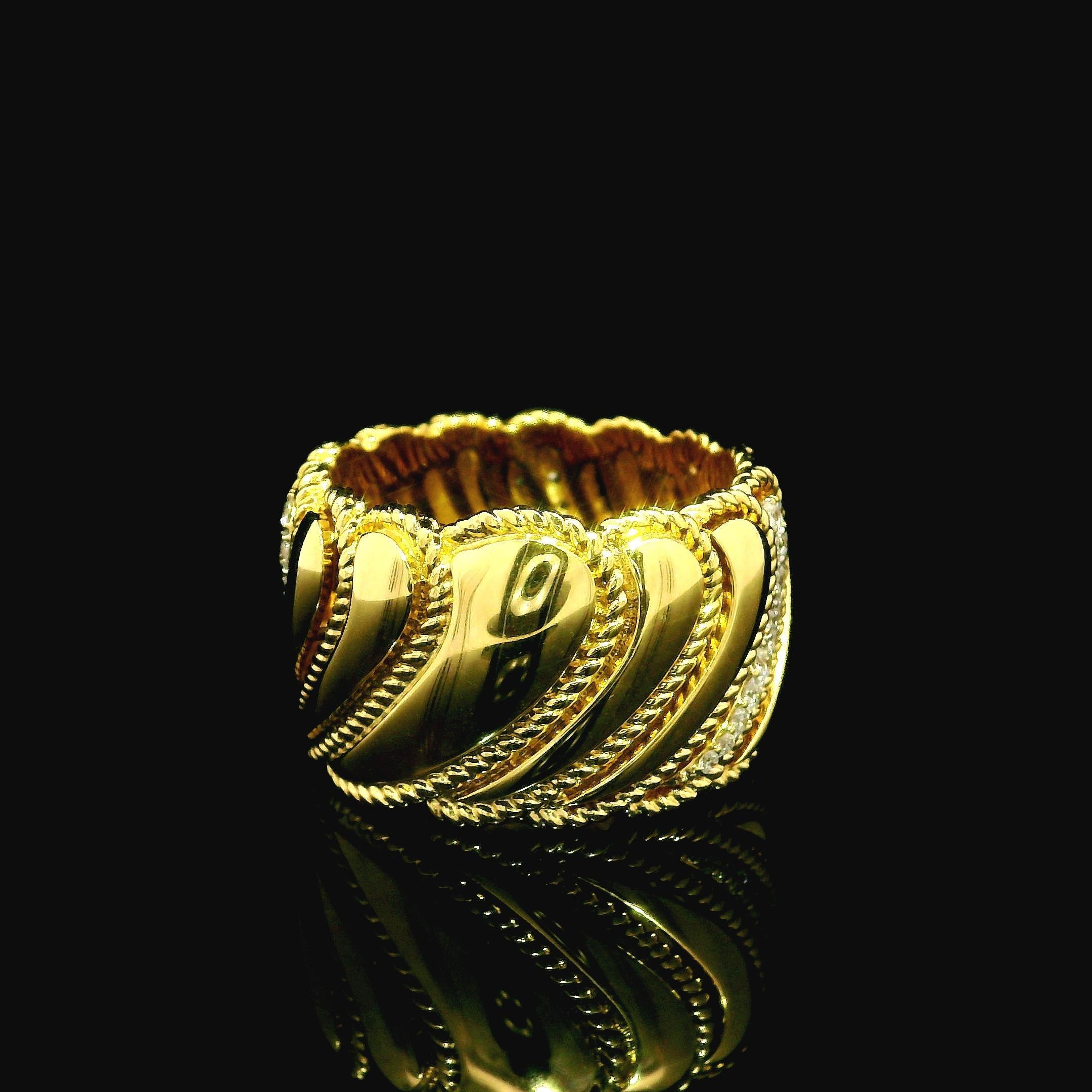 Roberto Coin 18k Yellow Gold 0.78ctw Diamond Byzantine Barocco Wide Band Ring 2