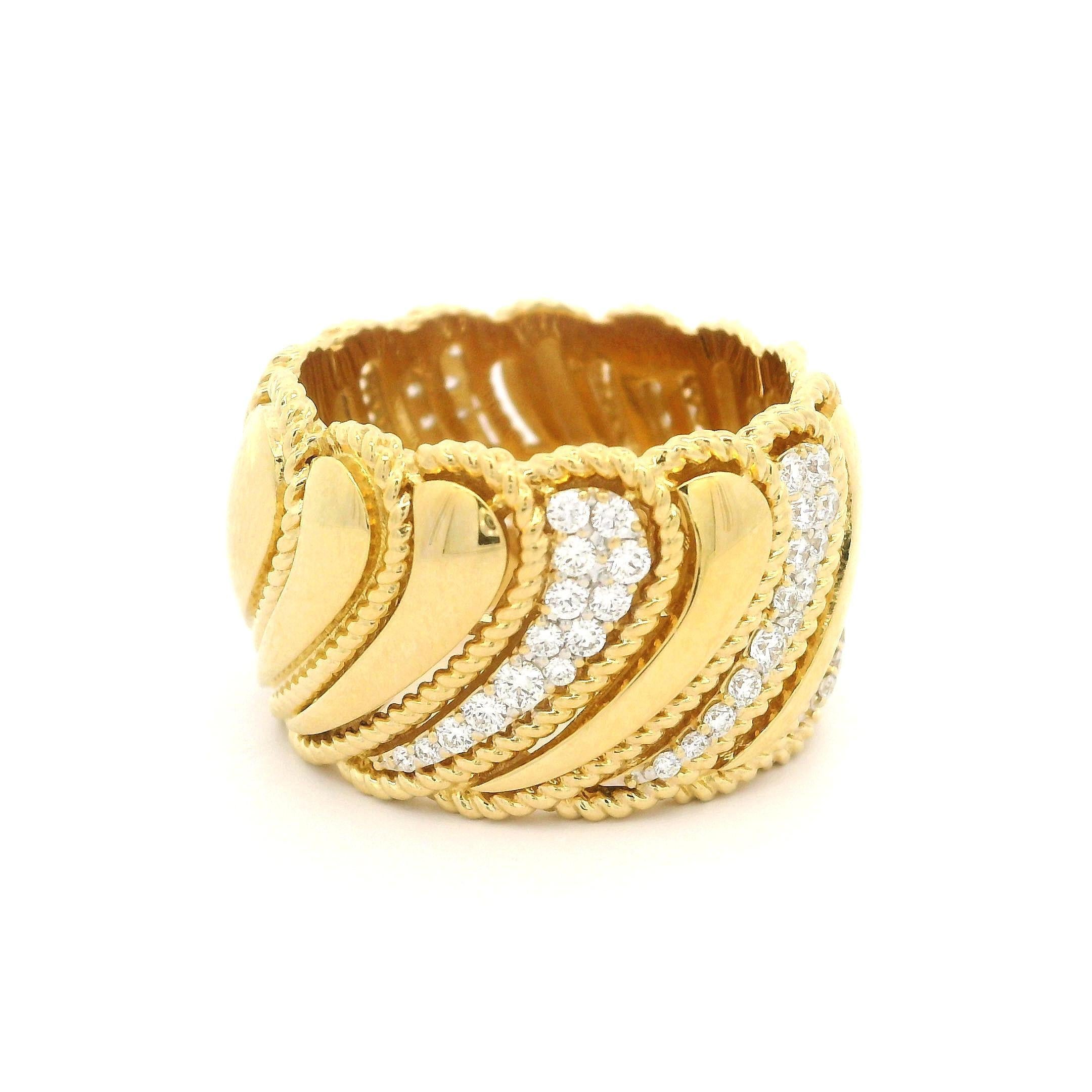 Roberto Coin 18k Yellow Gold 0.78ctw Diamond Byzantine Barocco Wide Band Ring 3