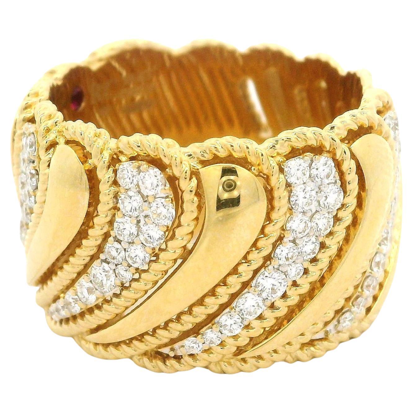 Roberto Coin 18k Yellow Gold 0.78ctw Diamond Byzantine Barocco Wide Band Ring