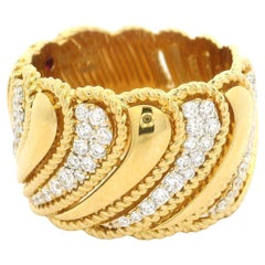 Roberto Coin 18k Yellow Gold 0.78ctw Diamond Byzantine Barocco Wide Band Ring