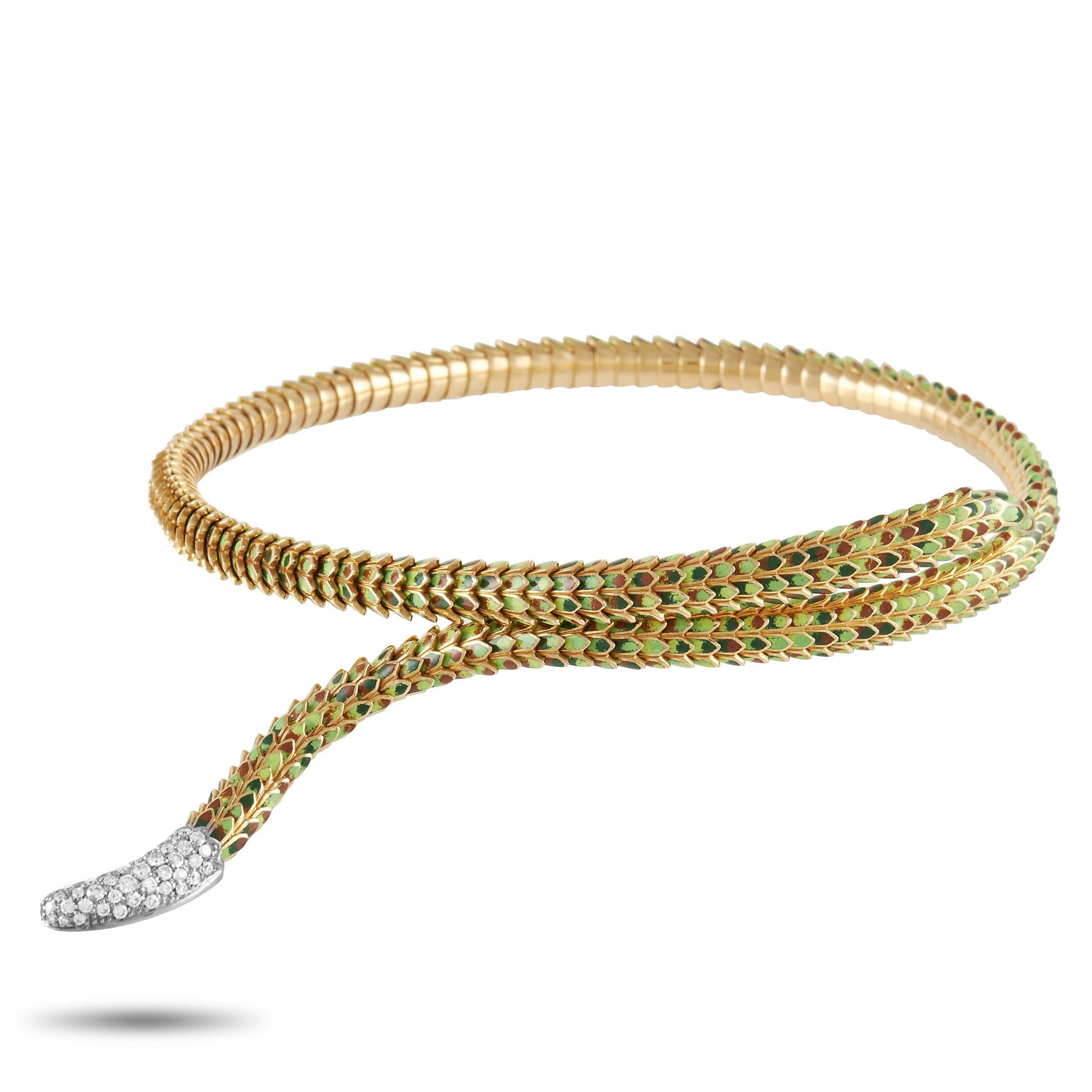 Roberto Coin 18k Yellow Gold 1.00 Ct Diamond and Enamel Viper Necklace In Excellent Condition In Southampton, PA