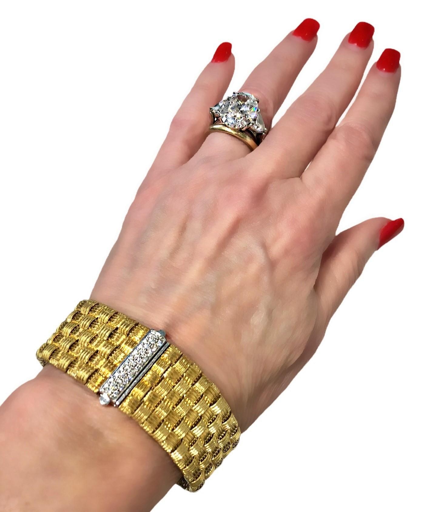 Women's Roberto Coin 18K Yellow Gold and Diamond 5 Row Appassionata Bracelet For Sale