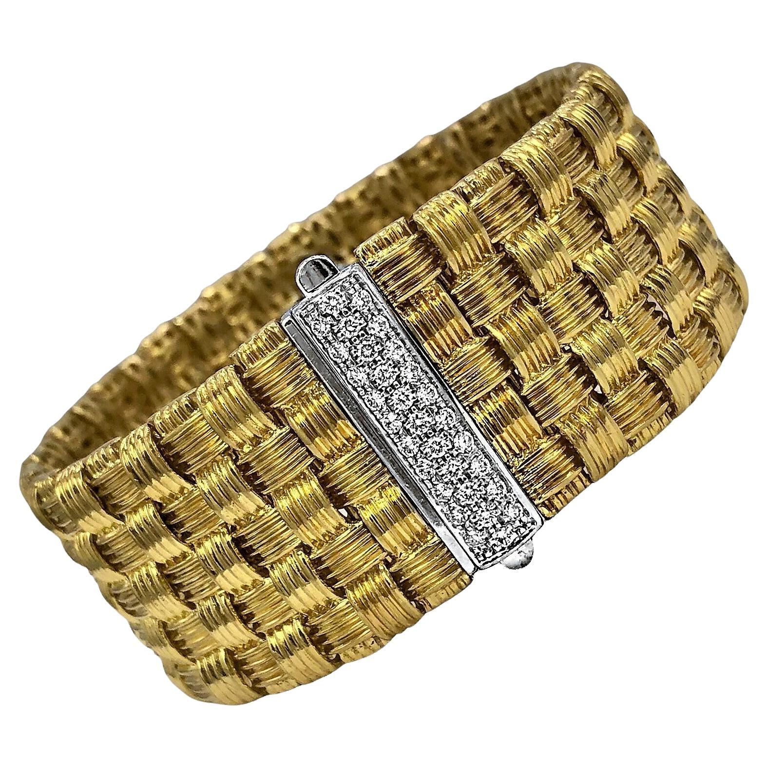 Roberto Coin 18K Yellow Gold and Diamond 5 Row Appassionata Bracelet For Sale