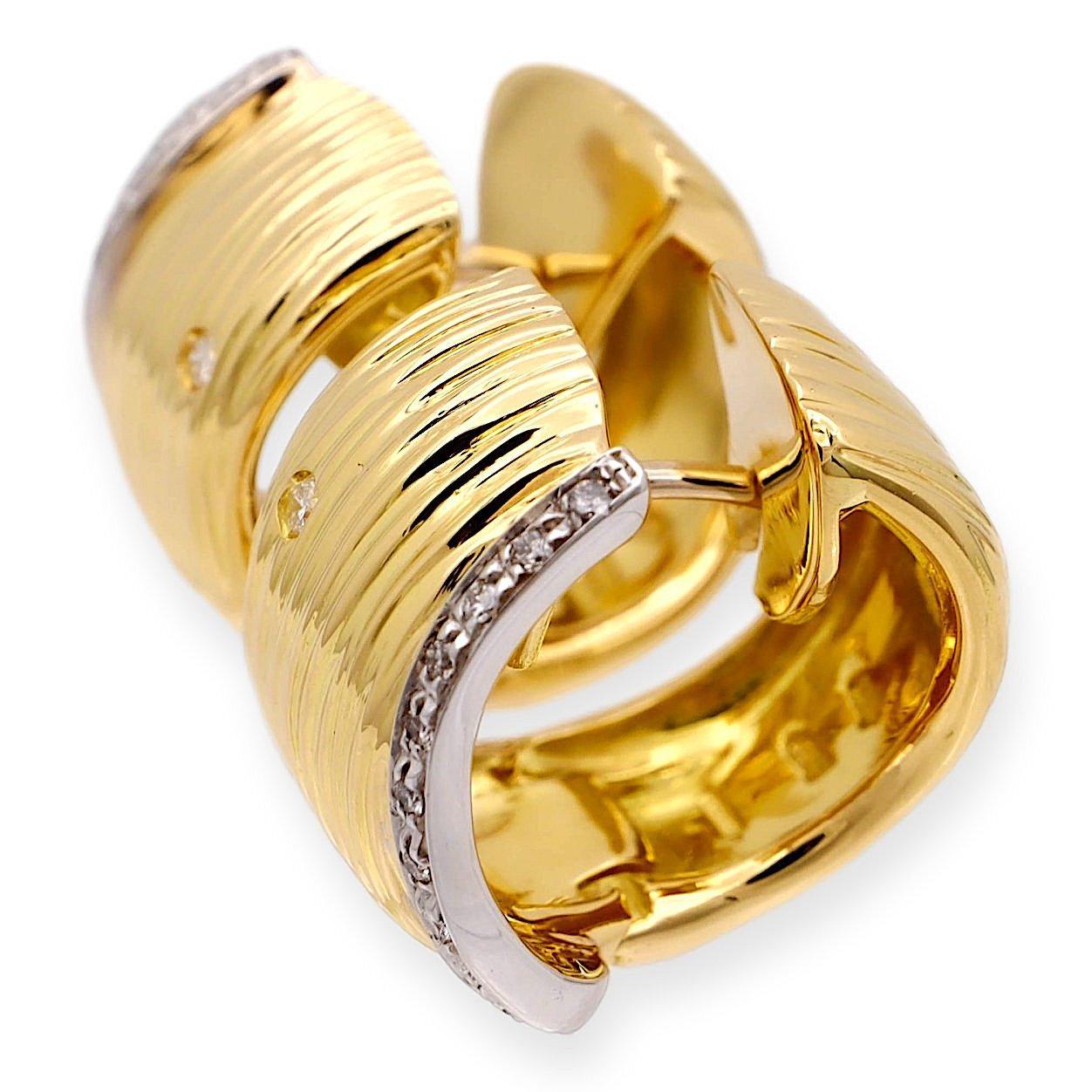 Brilliant Cut Roberto Coin 18K Yellow Gold and Diamond Elephant Huggie Earrings