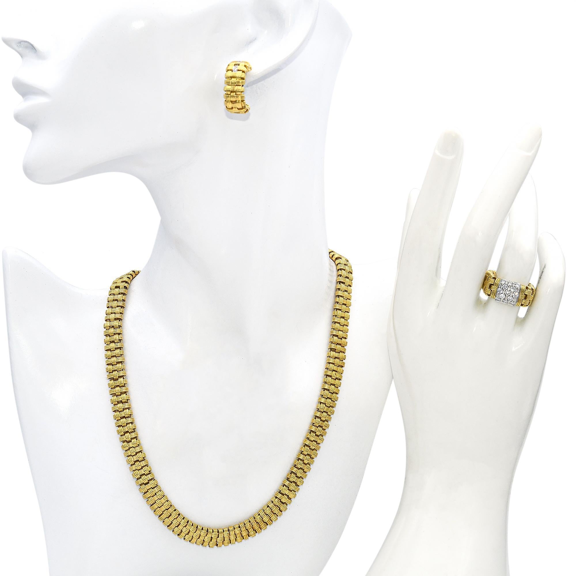 Taille ronde Roberto Coin Parure de bijoux en or jaune 18 carats et diamants en vente