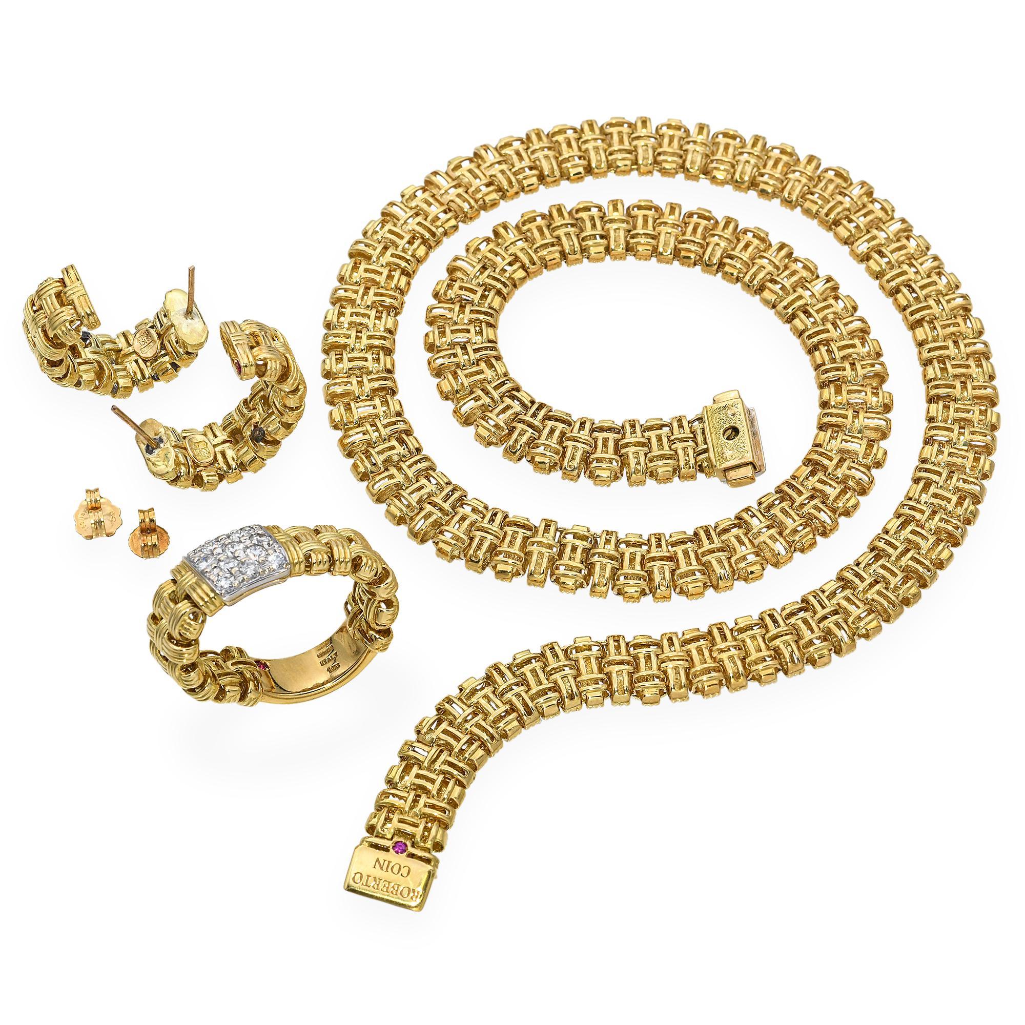Roberto Coin Parure de bijoux en or jaune 18 carats et diamants Bon état - En vente à New York, NY