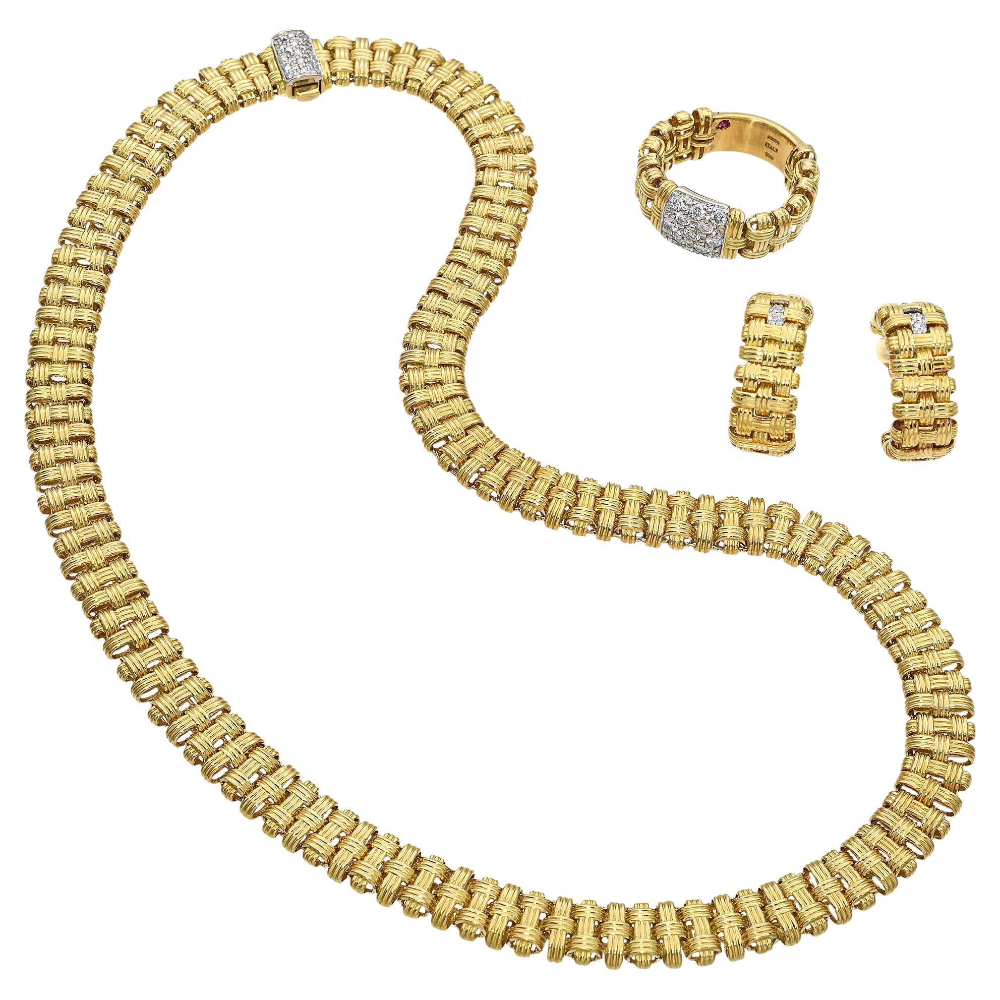 Roberto Coin 18k Yellow Gold and Diamond Jewelry Suite