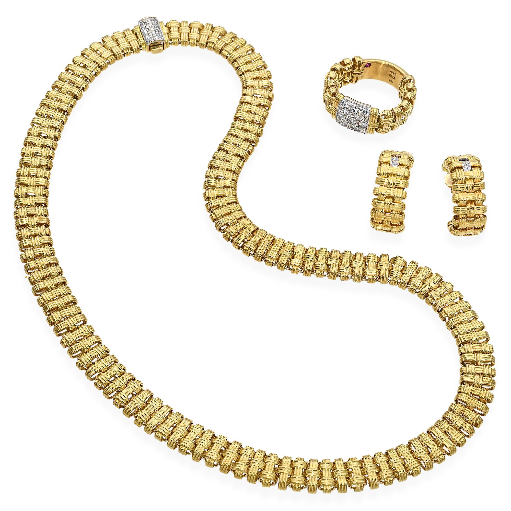 Conjunto de joyas Roberto Coin de oro amarillo de 18k y diamantes en venta