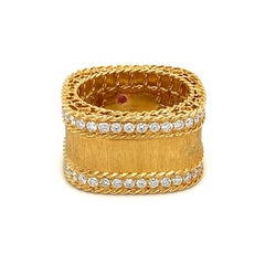 Roberto Coin 18k Yellow Gold and Diamond Princess Satin Finish Square Band Ring