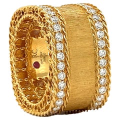 Roberto Coin 18k Yellow Gold and Diamond Princess Satin Finish Square Band Ring