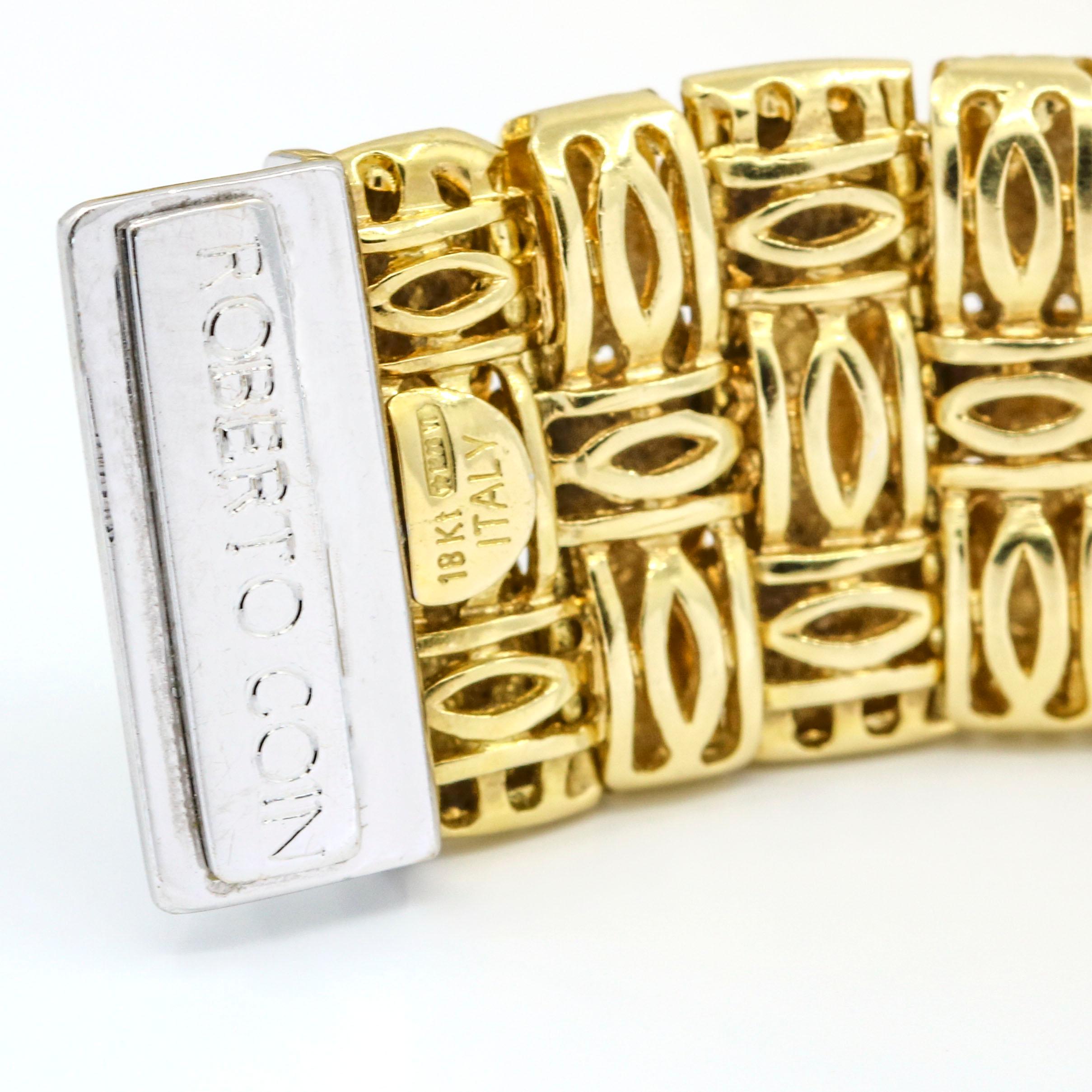 Roberto Coin 18 Karat Yellow Gold Appassionata Diamond Clasp 3-Row Bracelet In Excellent Condition For Sale In Fort Lauderdale, FL