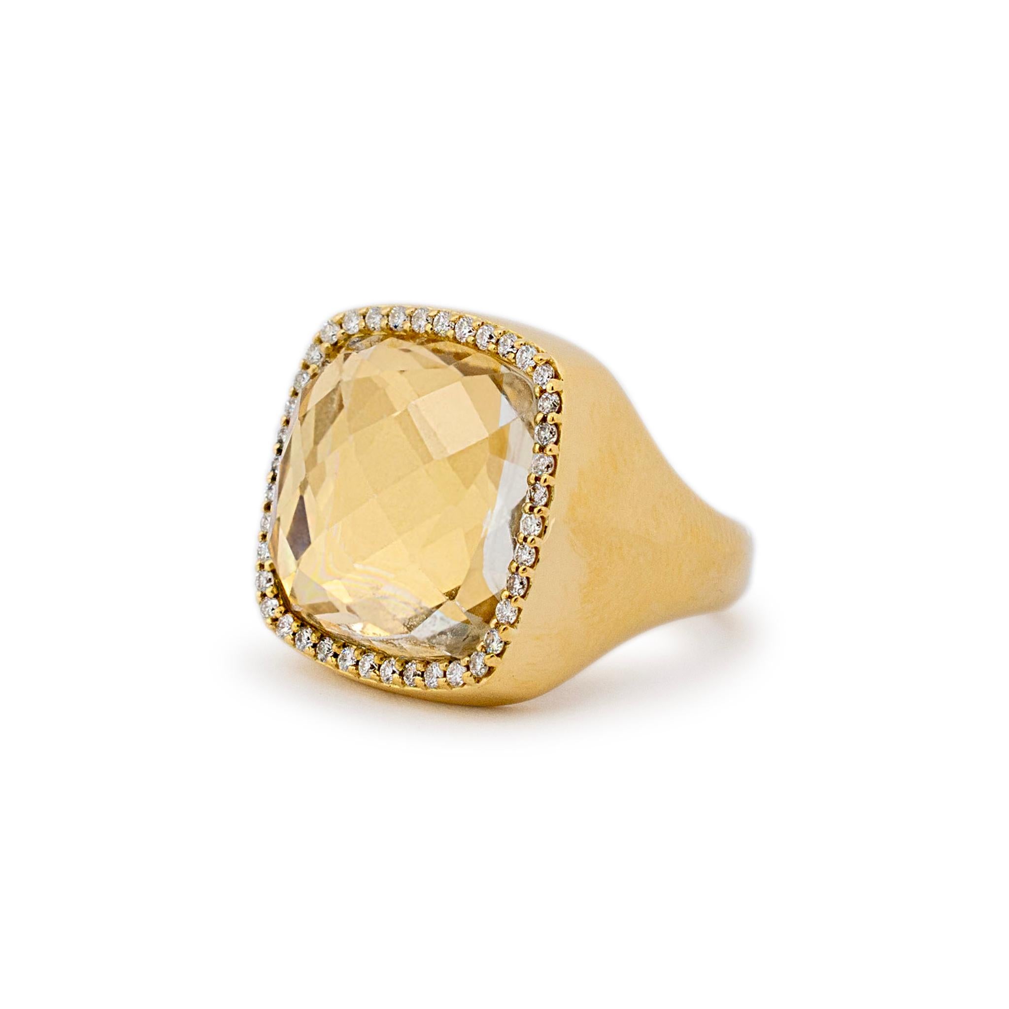 Round Cut Roberto Coin 18K Yellow Gold Citrine Halo Diamond Cocktail Ring For Sale