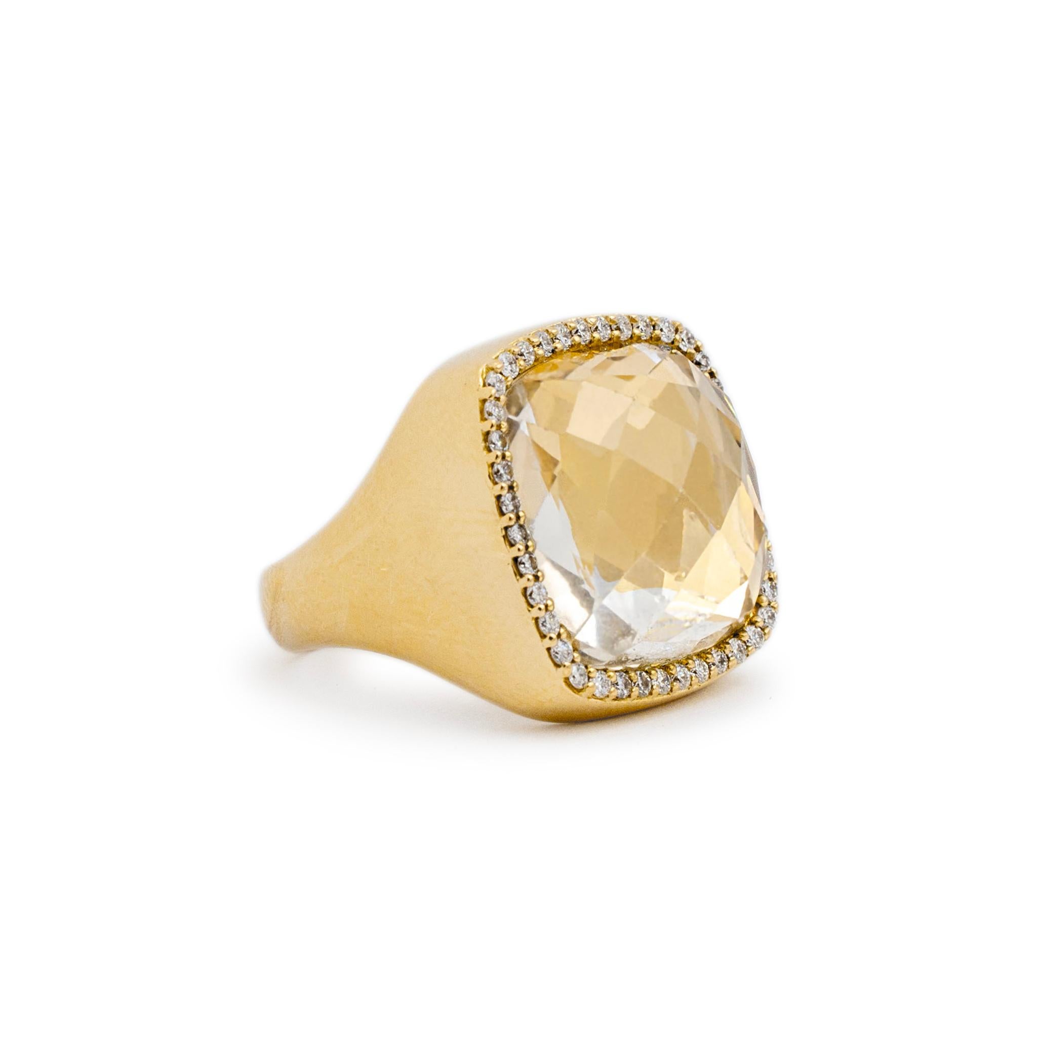 Roberto Coin 18K Yellow Gold Citrine Halo Diamond Cocktail Ring In Excellent Condition For Sale In Houston, TX