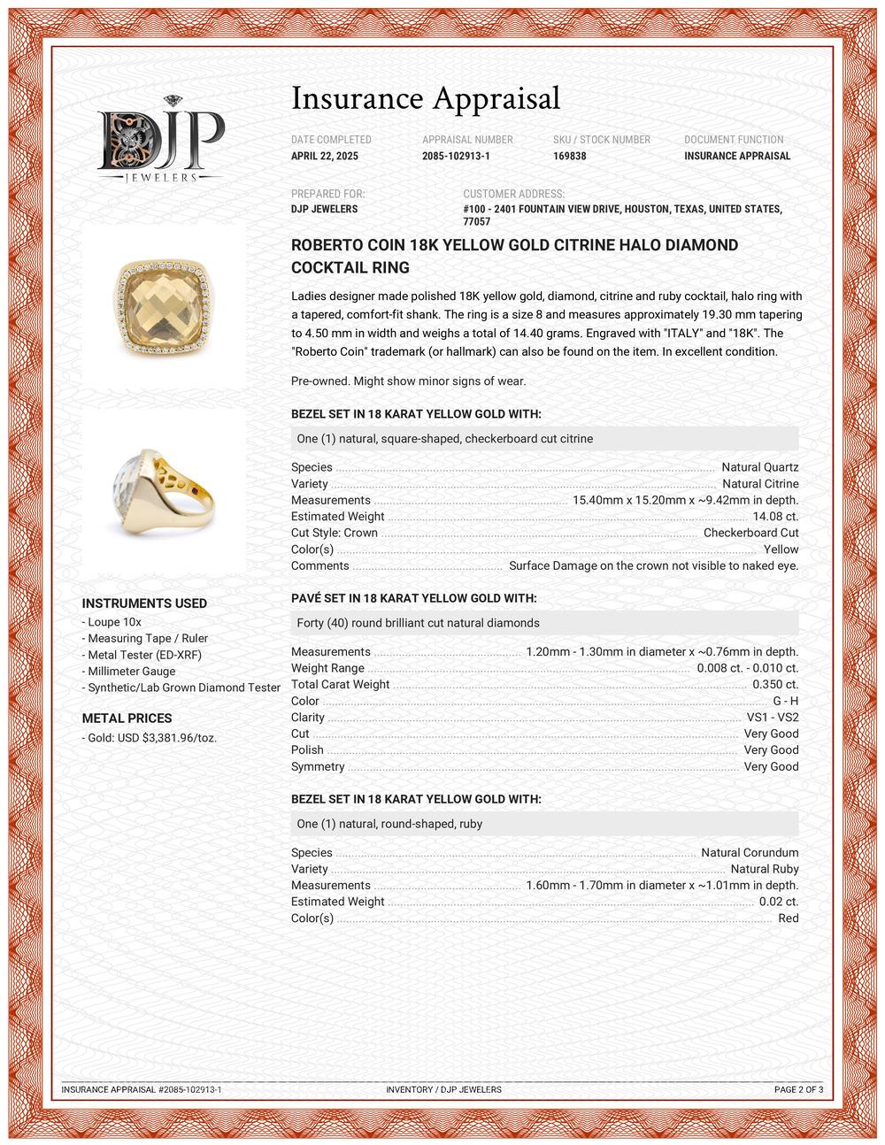 Roberto Coin 18K Yellow Gold Citrine Halo Diamond Cocktail Ring For Sale 3