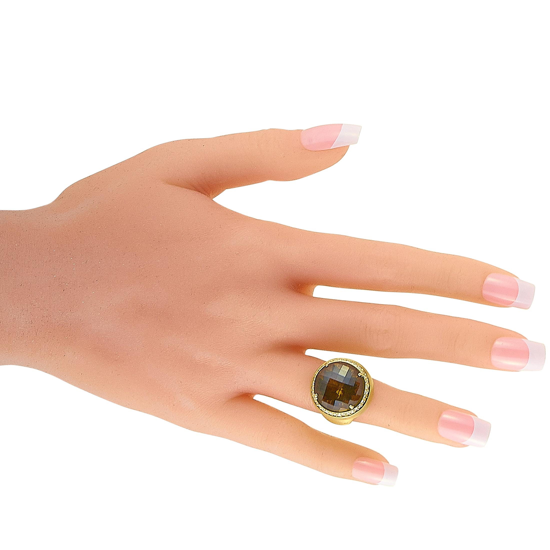 Women's Roberto Coin 18 Karat Yellow Gold Diamond and Honey Quartz Round Ring