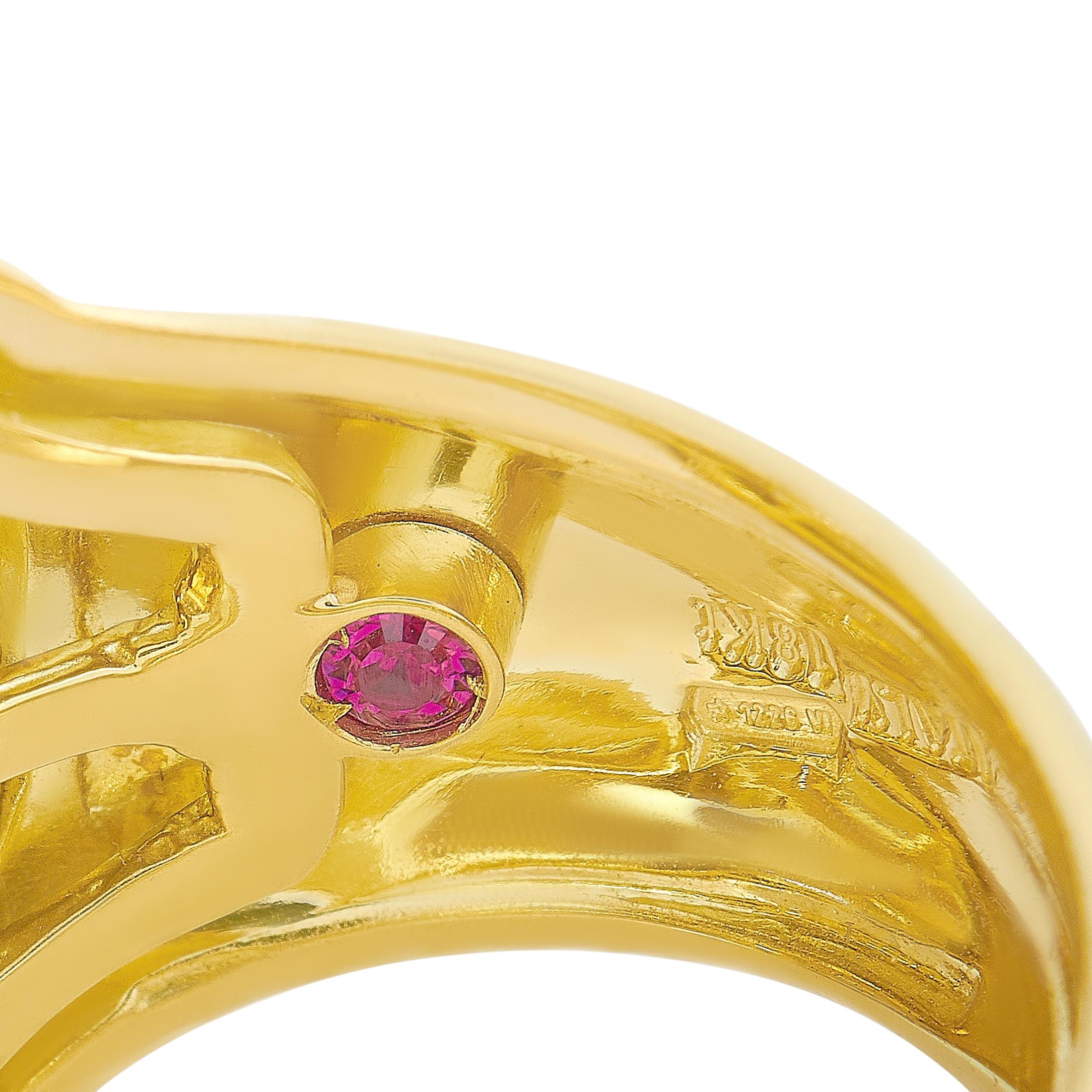 Roberto Coin 18 Karat Yellow Gold Diamond and Honey Quartz Round Ring 1