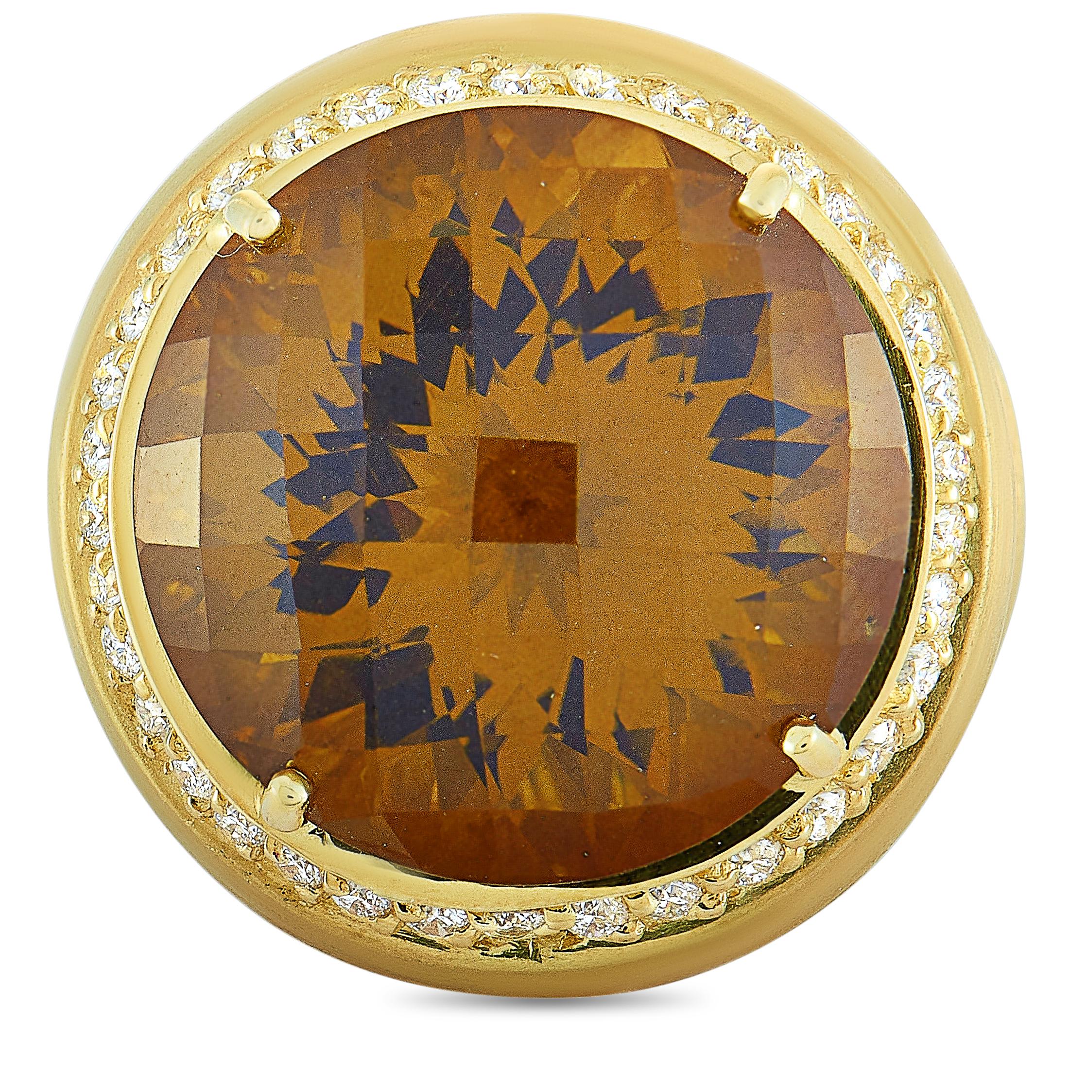 Roberto Coin 18 Karat Yellow Gold Diamond and Honey Quartz Round Ring 2