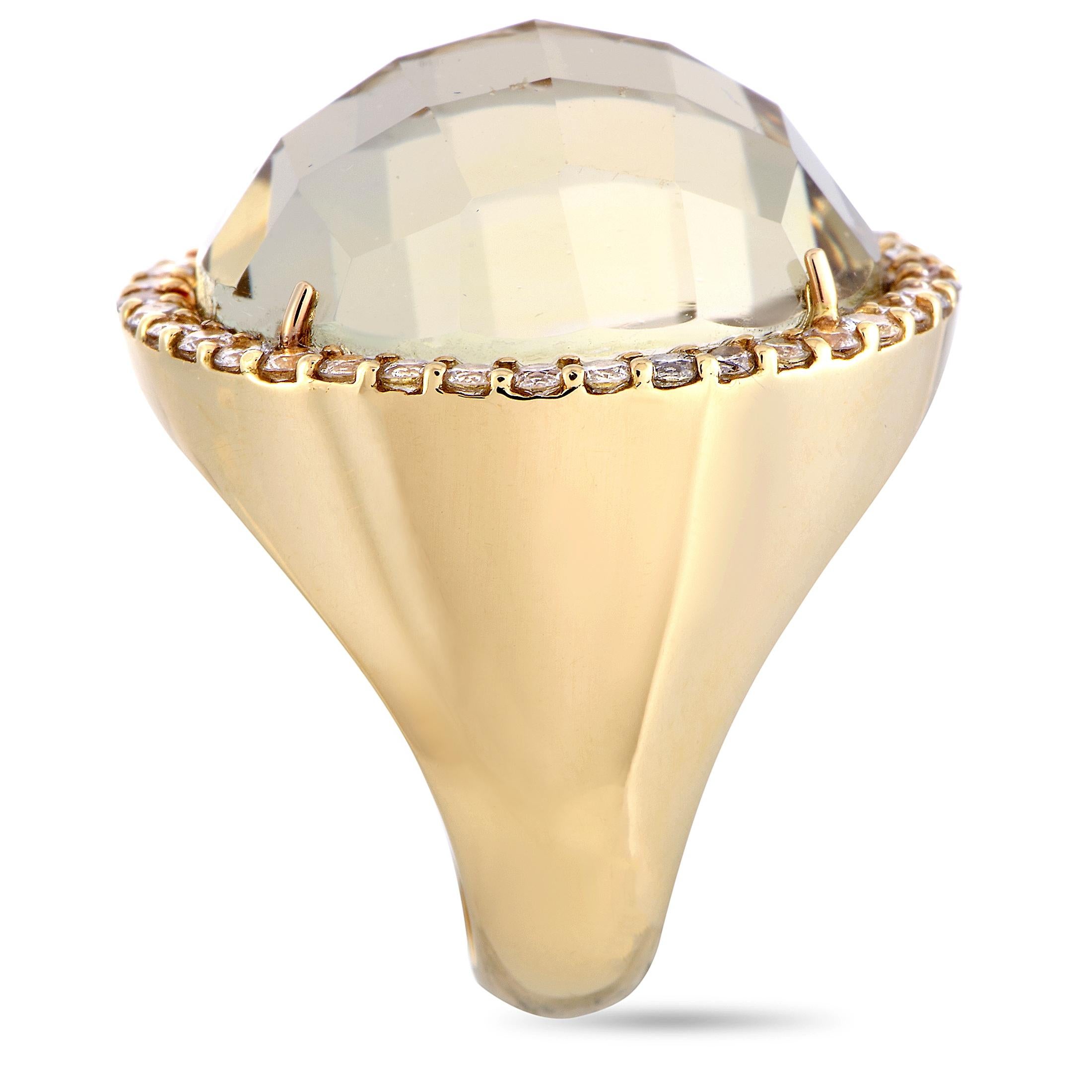 Roberto Coin 18 Karat Yellow Gold Diamond and Rutilated Quartz Ring In New Condition In Southampton, PA