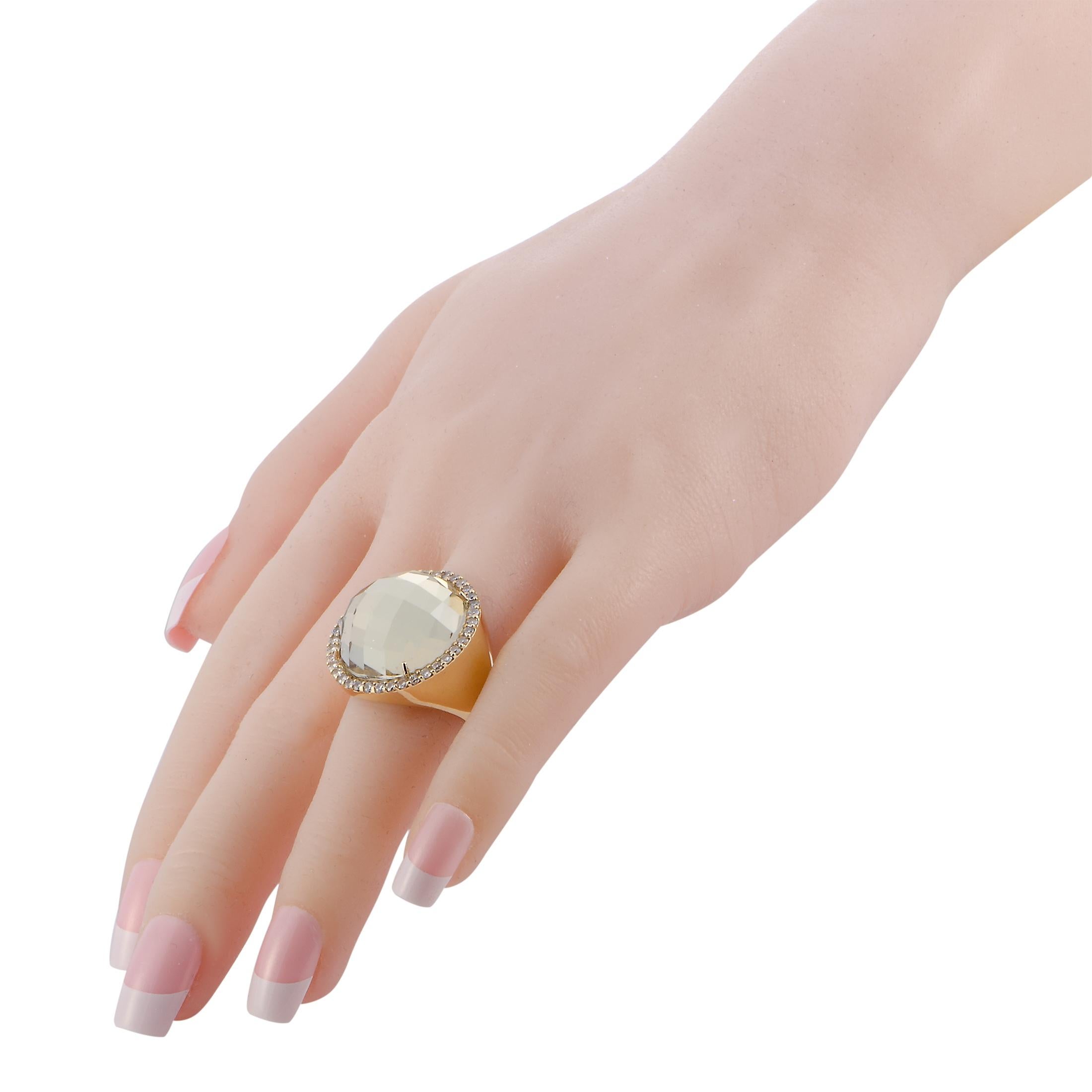 Women's Roberto Coin 18 Karat Yellow Gold Diamond and Rutilated Quartz Ring