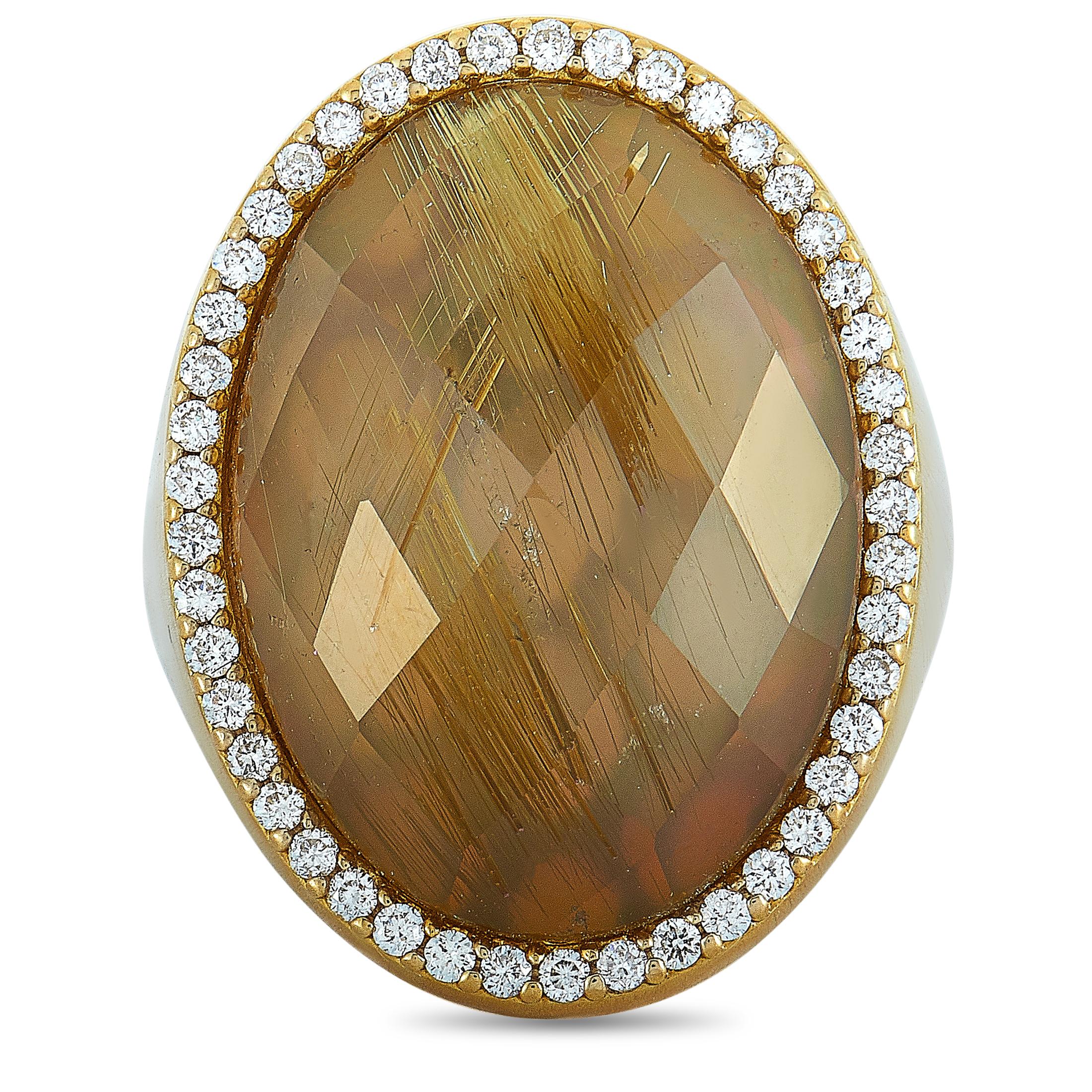 Roberto Coin 18 Karat Yellow Gold Diamond and Rutilated Quartz Ring 2
