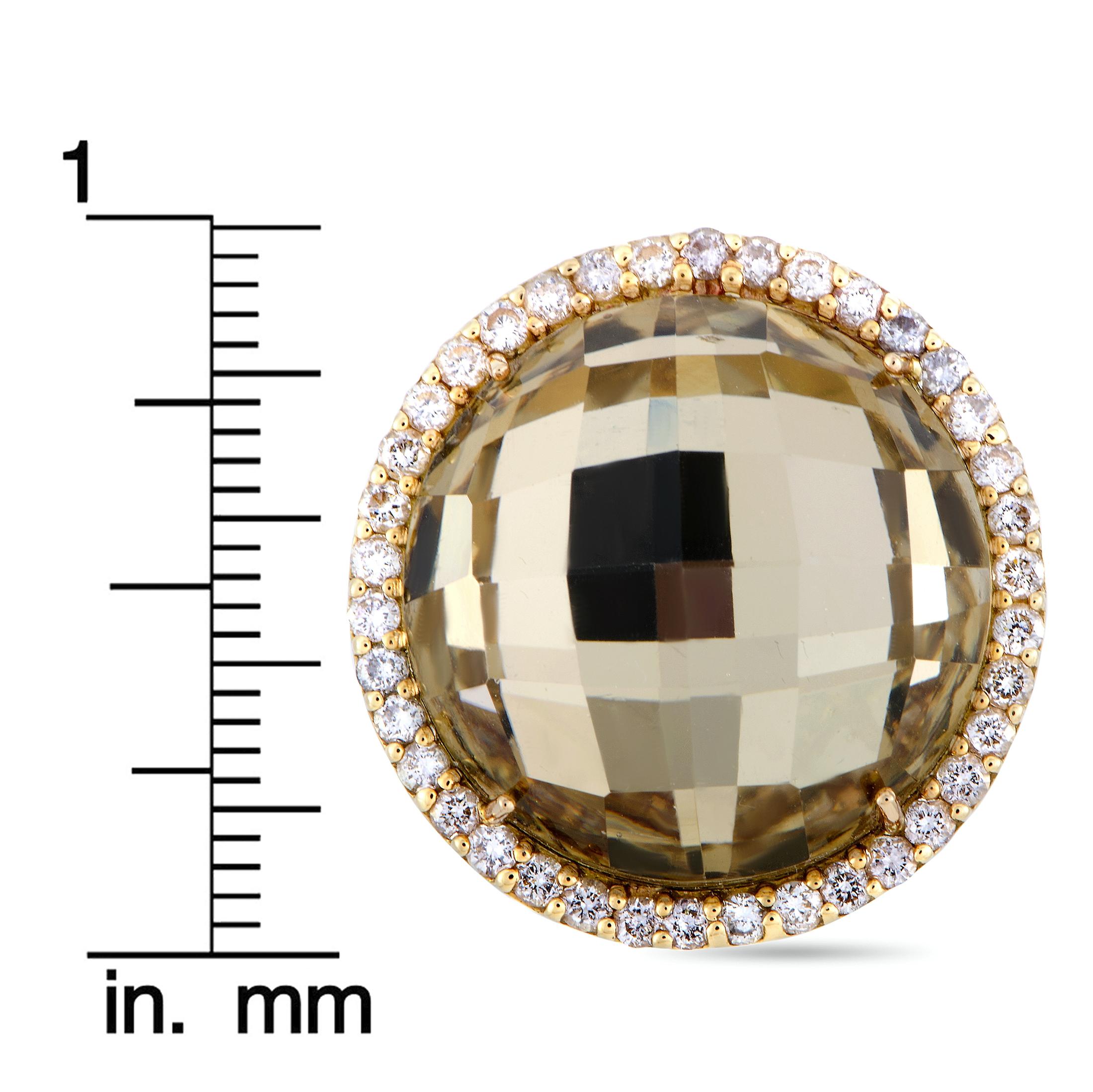 Roberto Coin 18 Karat Yellow Gold Diamond and Rutilated Quartz Ring 4