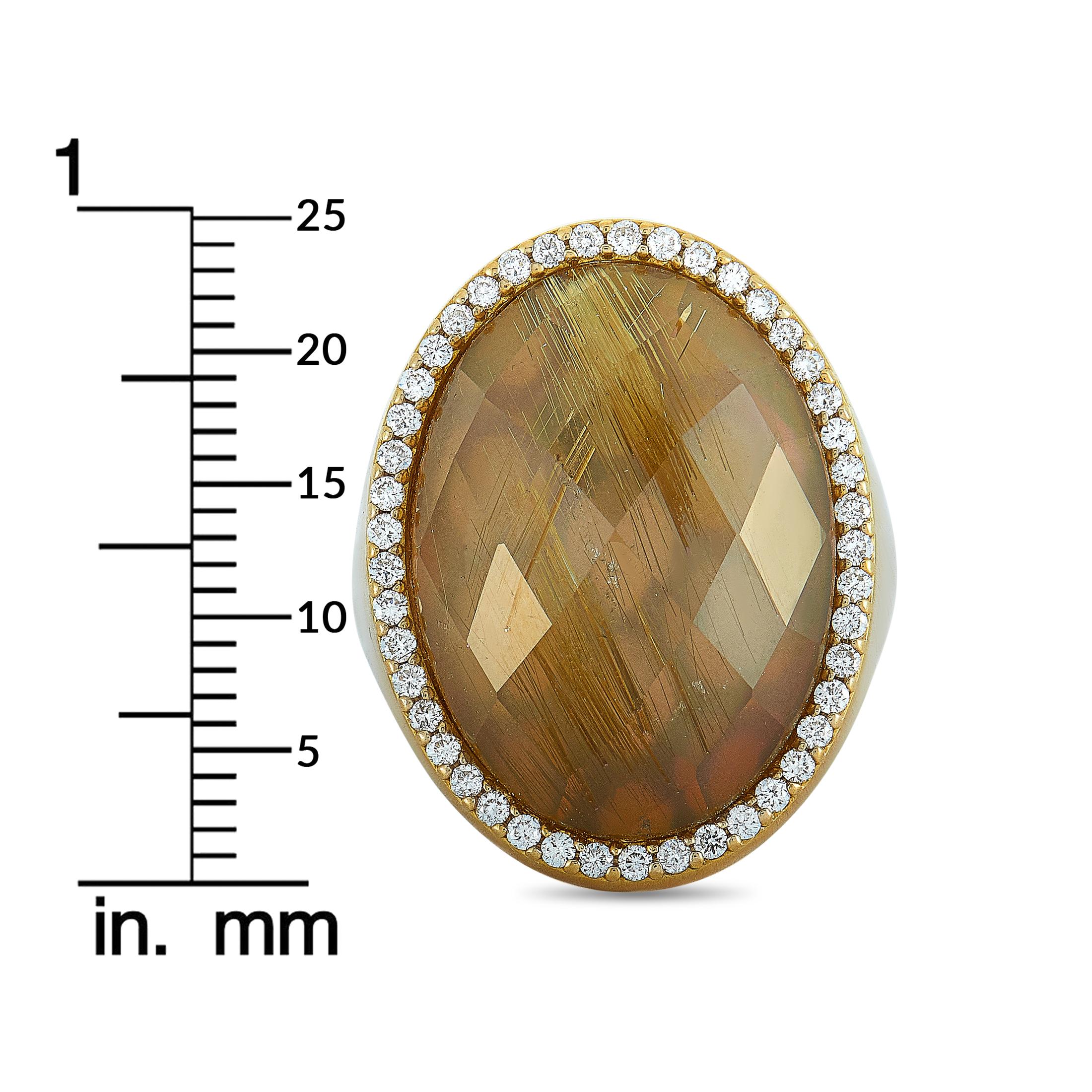 Roberto Coin 18 Karat Yellow Gold Diamond and Rutilated Quartz Ring 3