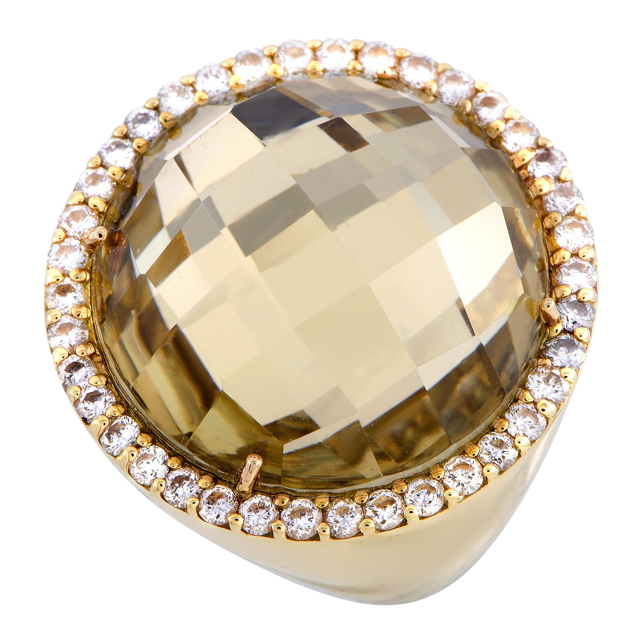 Roberto Coin 18 Karat Yellow Gold Diamond and Rutilated Quartz Ring