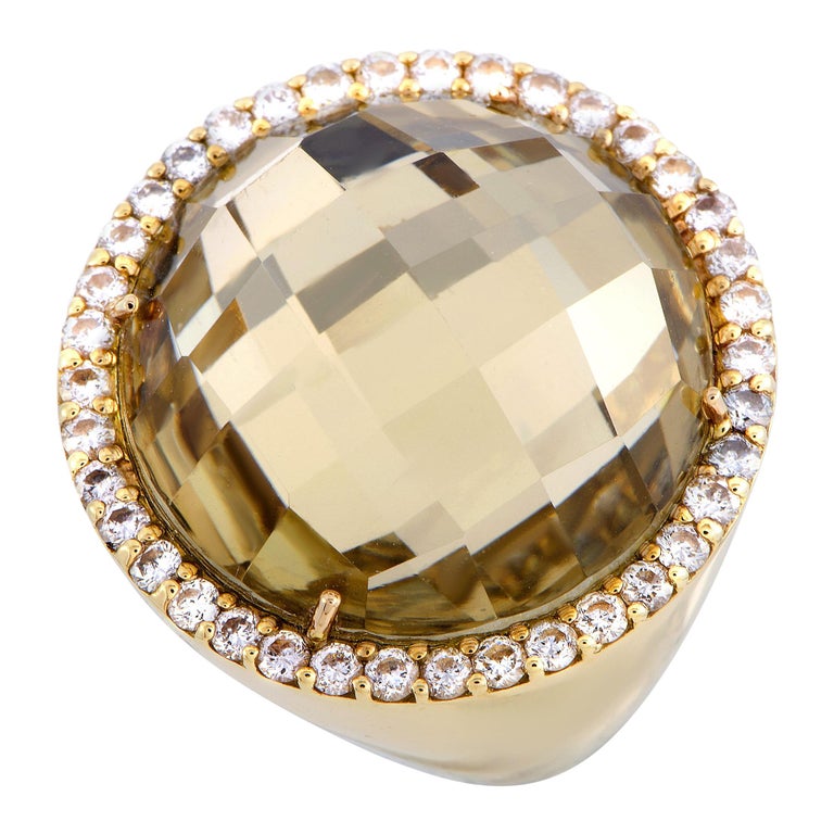 Roberto Coin 18 Karat Yellow Gold Diamond and Rutilated Quartz Ring at ...