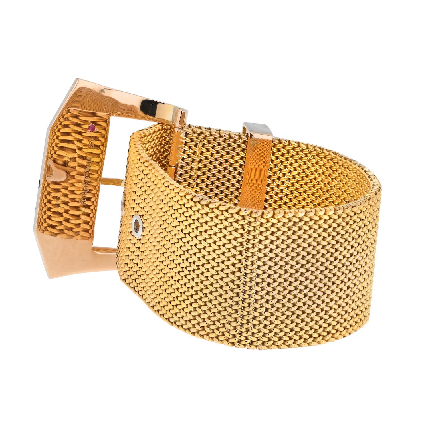 Round Cut Roberto Coin 18K Yellow Gold Diamond Belt Buckle Bracelet For Sale