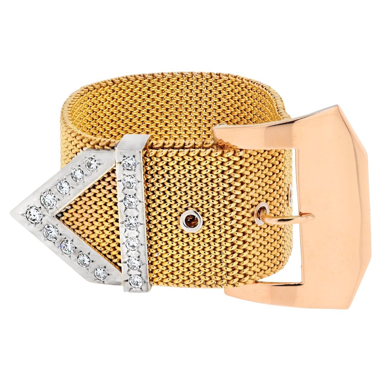 Roberto Coin 18K Yellow Gold Diamond Belt Buckle Bracelet For Sale