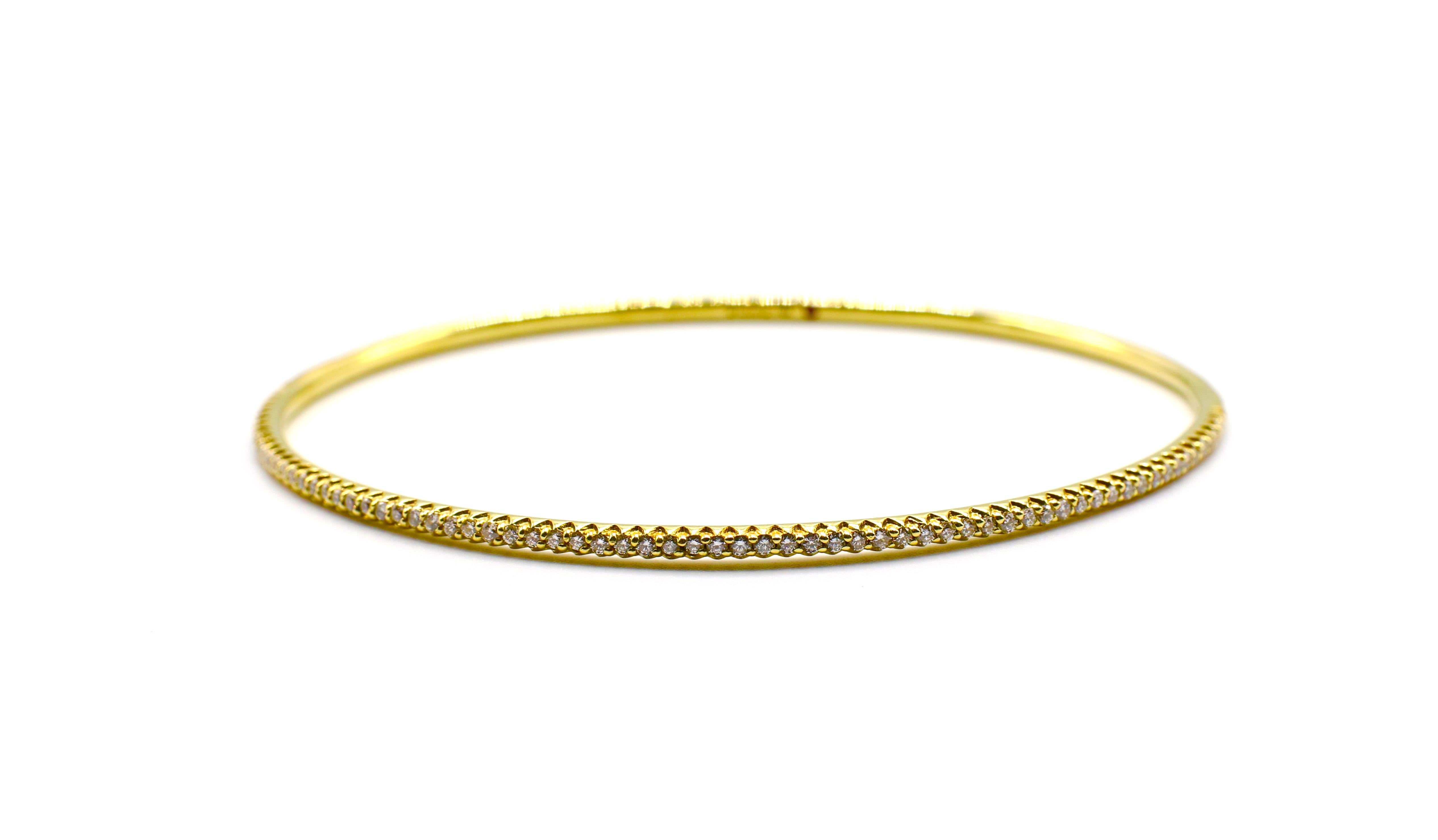 Roberto Coin 18 Karat Yellow Gold and Diamond Thin Bangle Bracelet 2