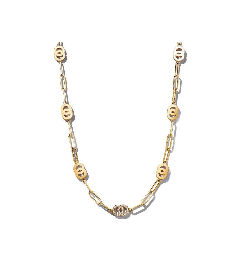 Roberto Coin 18K Yellow Gold Double O Paperclip Link Necklace with Diamonds In New Condition In New York, NY