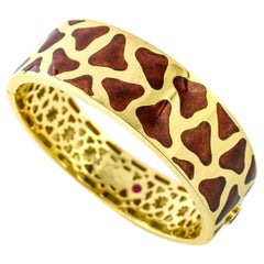 Roberto Coin 18 Karat Yellow Gold Enamel Giraffe Bangle Bracelet