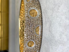 Roberto Coin 18K Yellow Gold Hammered Pavé Brown White Diamond Cuff Bracelet 7ct