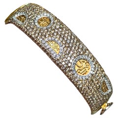 Roberto Coin 18K Yellow Gold Hammered Pavé Brown White Diamond Cuff Bracelet 7ct