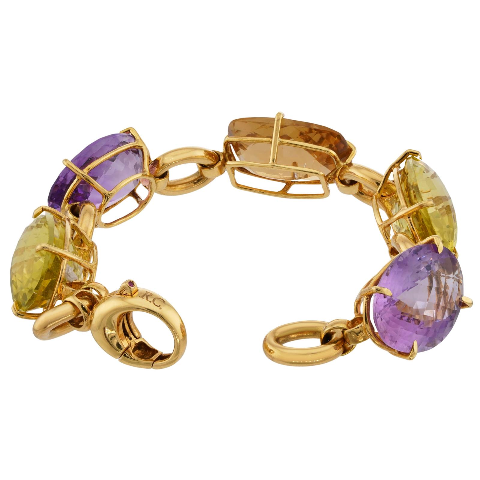 Women's ROBERTO COIN 18k Yellow Gold Multicolor Gemstone Bracelet For Sale