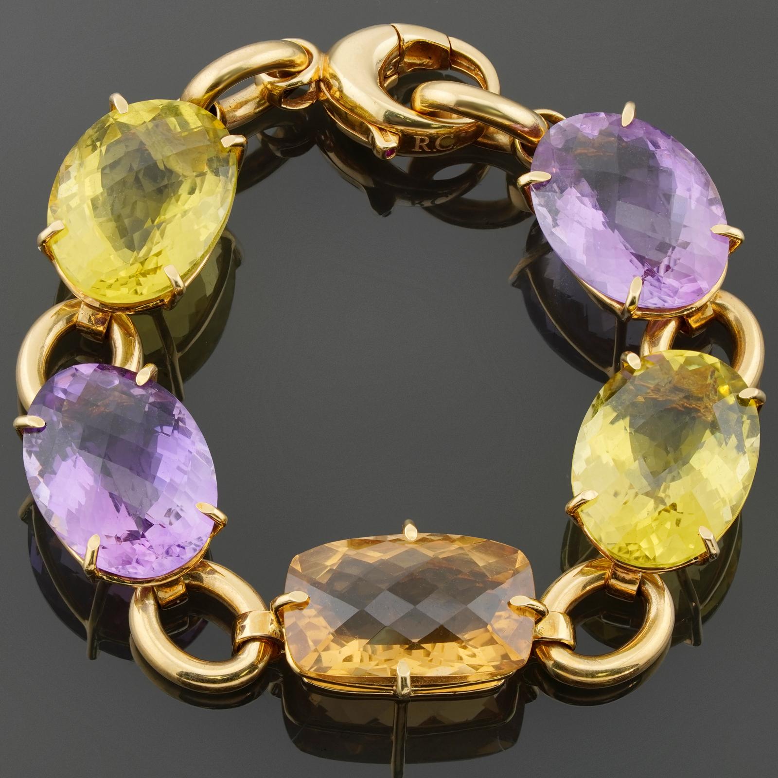ROBERTO COIN 18k Yellow Gold Multicolor Gemstone Bracelet In Excellent Condition For Sale In New York, NY
