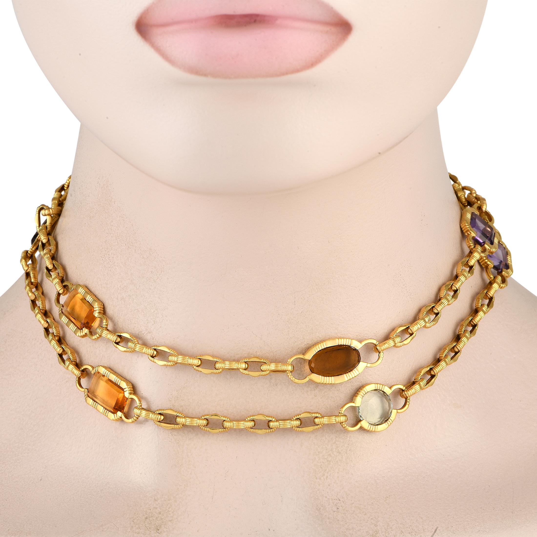 Roberto Coin Lange Halskette aus 18 Karat Gelbgold mit mehrfarbigen Edelsteinen (Rundschliff) im Angebot
