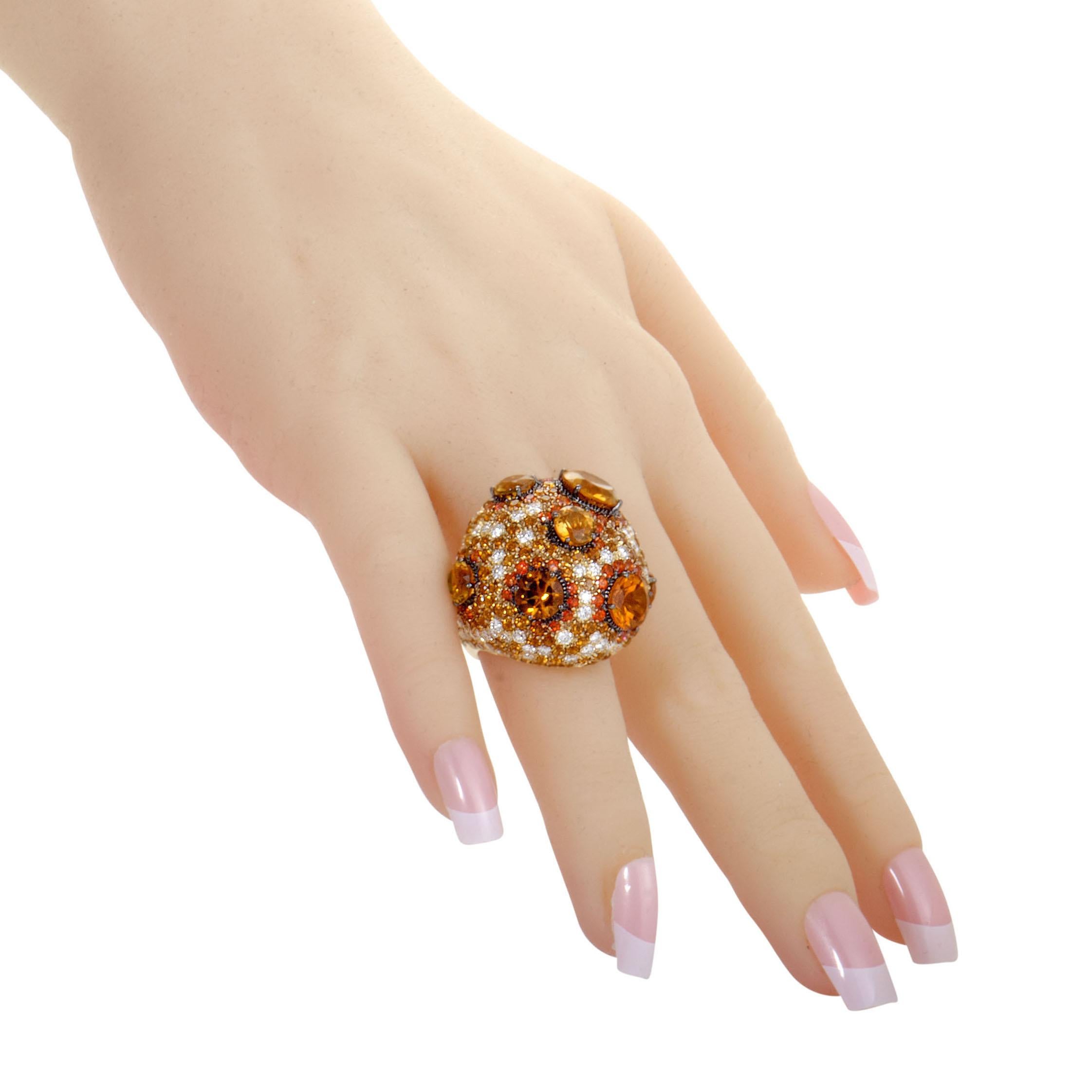 Roberto Coin 18 Karat Gold Orange Citrine and Topaz and Diamond Cocktail Ring In New Condition For Sale In Southampton, PA