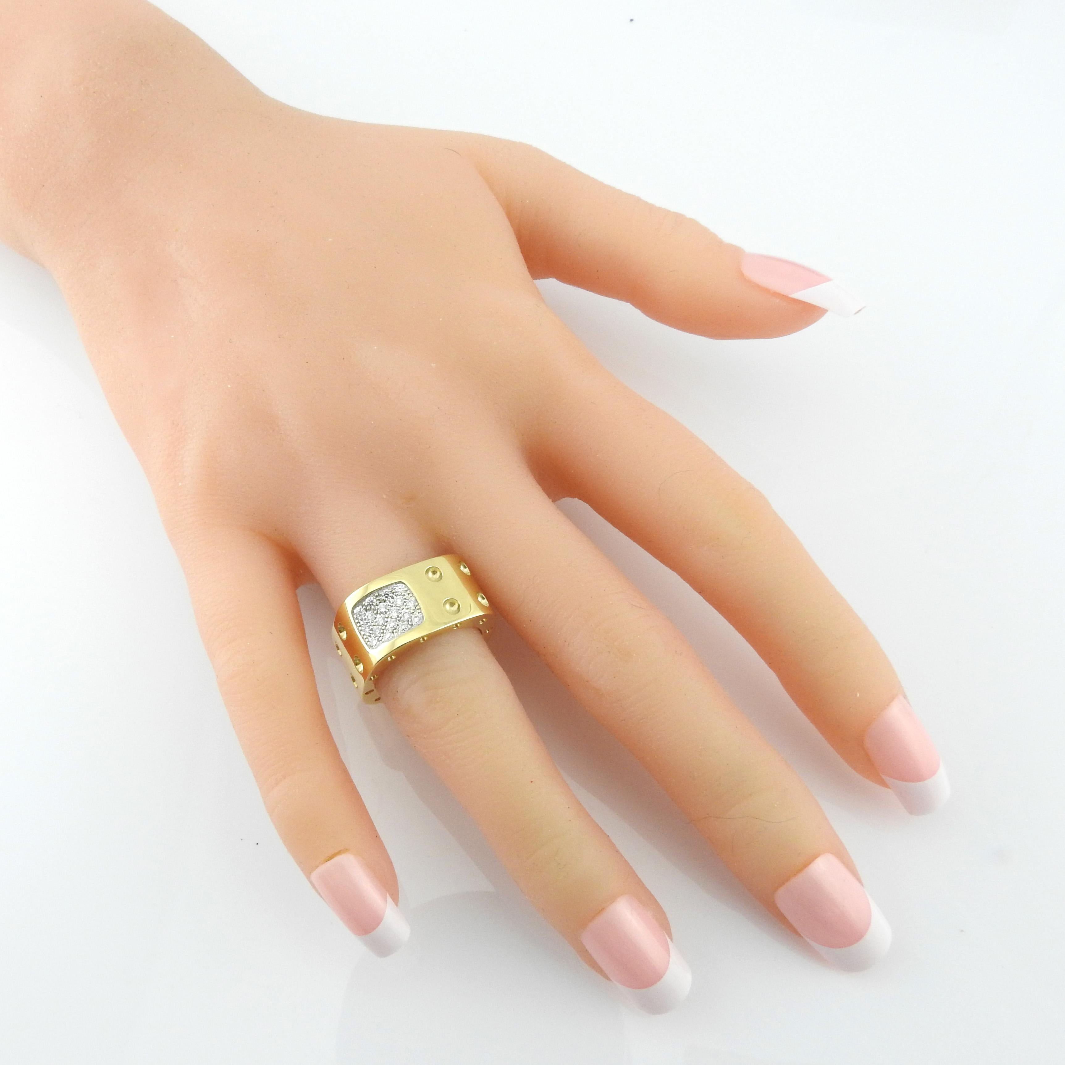 Roberto Coin 18 Karat Gold Pois Moi Pave Diamant Quadrat Double Row Band Ring 6