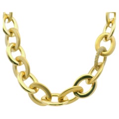Roberto Coin 18k Yellow Gold Round Diamond Pave Oval Link Necklace In Stock