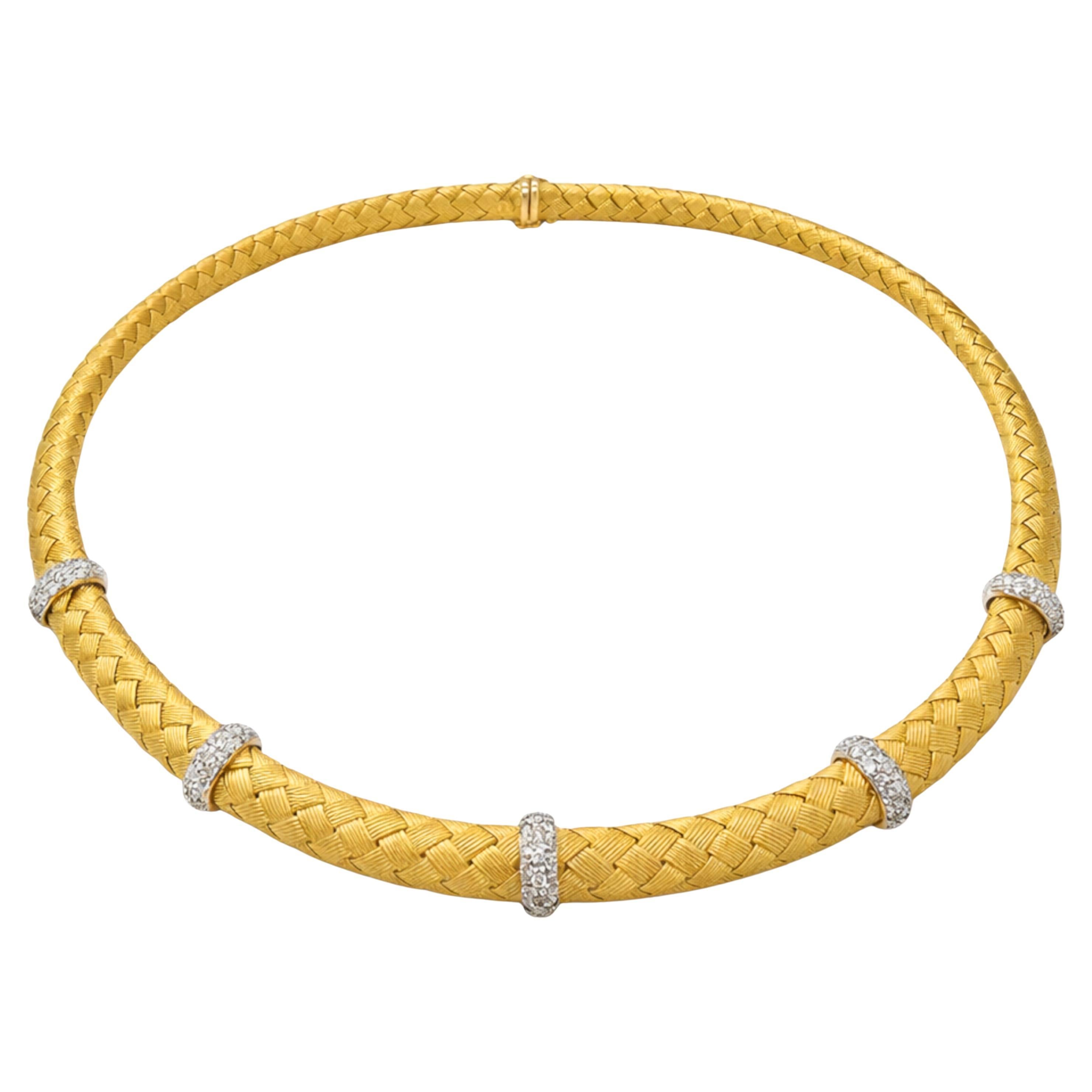 Roberto Coin Collar Station de Diamantes Tejidos en Seda de Oro Amarillo de 18 K en venta