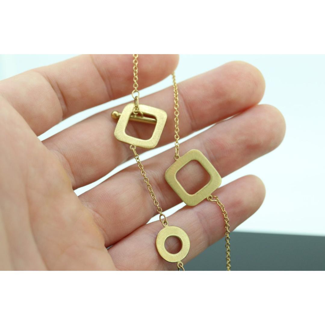 Roberto Coin 18k Yellow Gold Toggle Bracelet. Brushed Square Loop Link Bracelet. 4