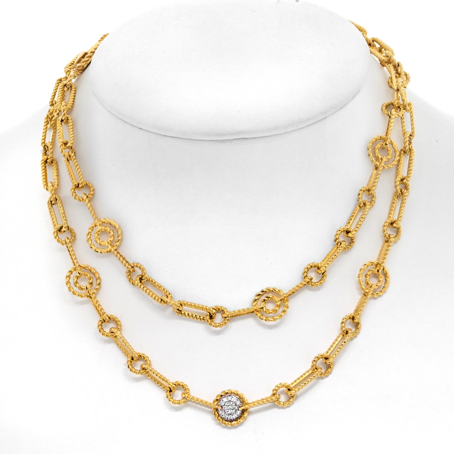 Indulge in the epitome of luxury with the Roberto Coin 30-Inch Twisted Rope Links 18K Gold Two-Tone Chain Necklace, a masterpiece that seamlessly blends craftsmanship, design, and sophistication. This exquisite necklace is a celebration of artistry,