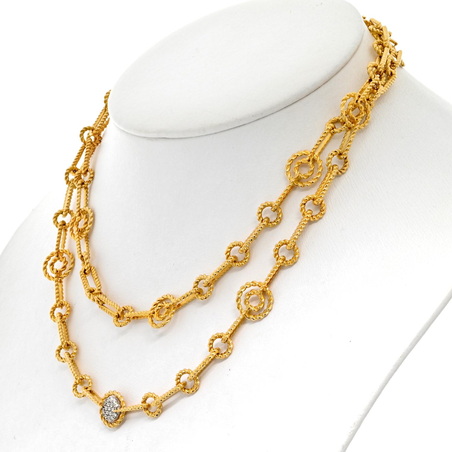 Modern Roberto Coin 18k Yellow Gold Twisted Rope Link Chain Necklace