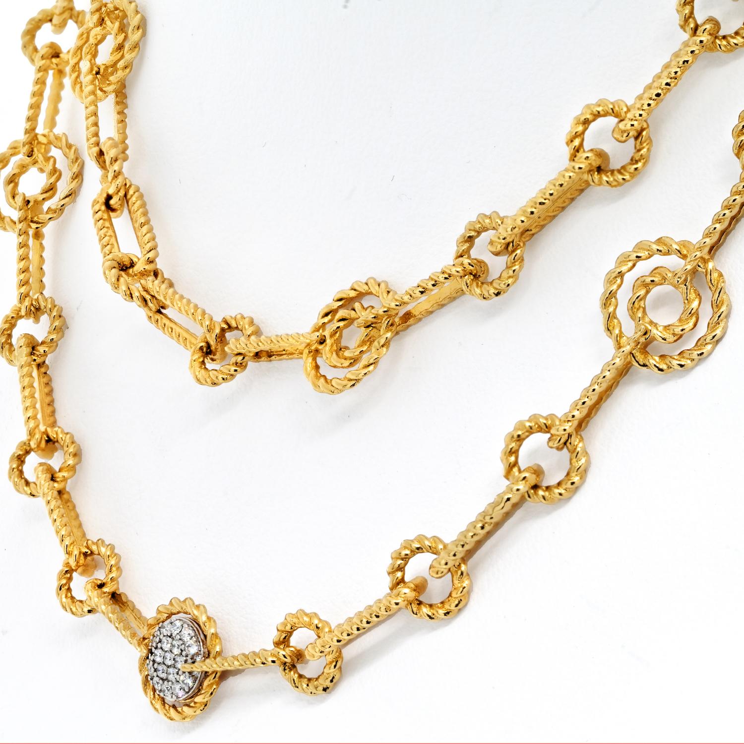 Women's Roberto Coin 18k Yellow Gold Twisted Rope Link Chain Necklace